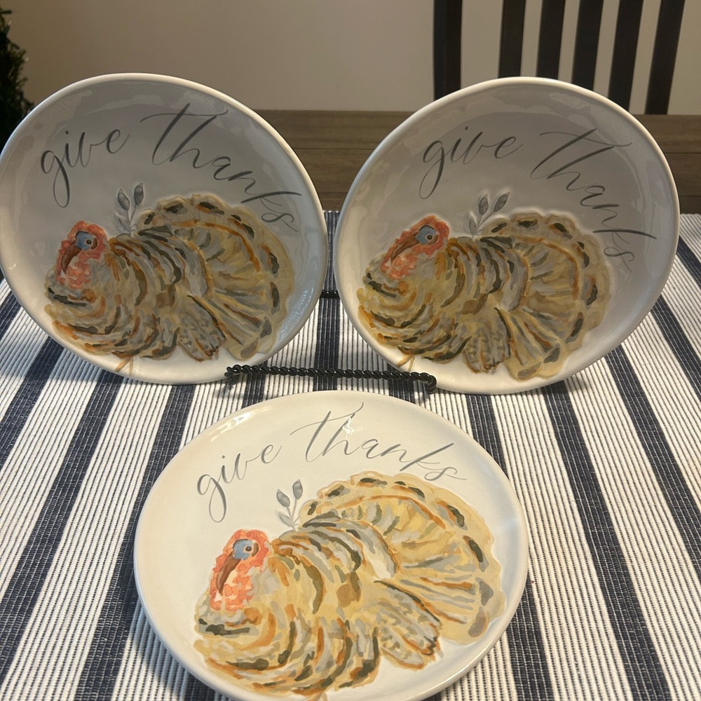 Mud Pie Give Thanks Turkey Plates - Cream and Brown